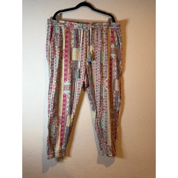 Sundance Womens XL Cotton Bohemian Patchwork Drawstring Jogger Pants Sz XL - Picture 2 of 9